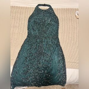 Aidan Mattox Green Beaded Halter Dress
